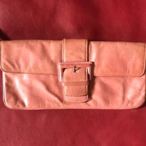Pink leather buckle clutch with wrist strap HOBO